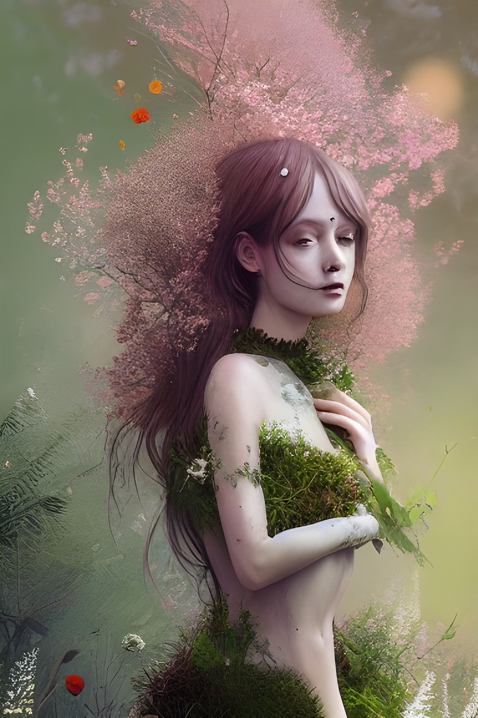 Blossom Girl in Plant Dress: Hyperrealistic Octane Render