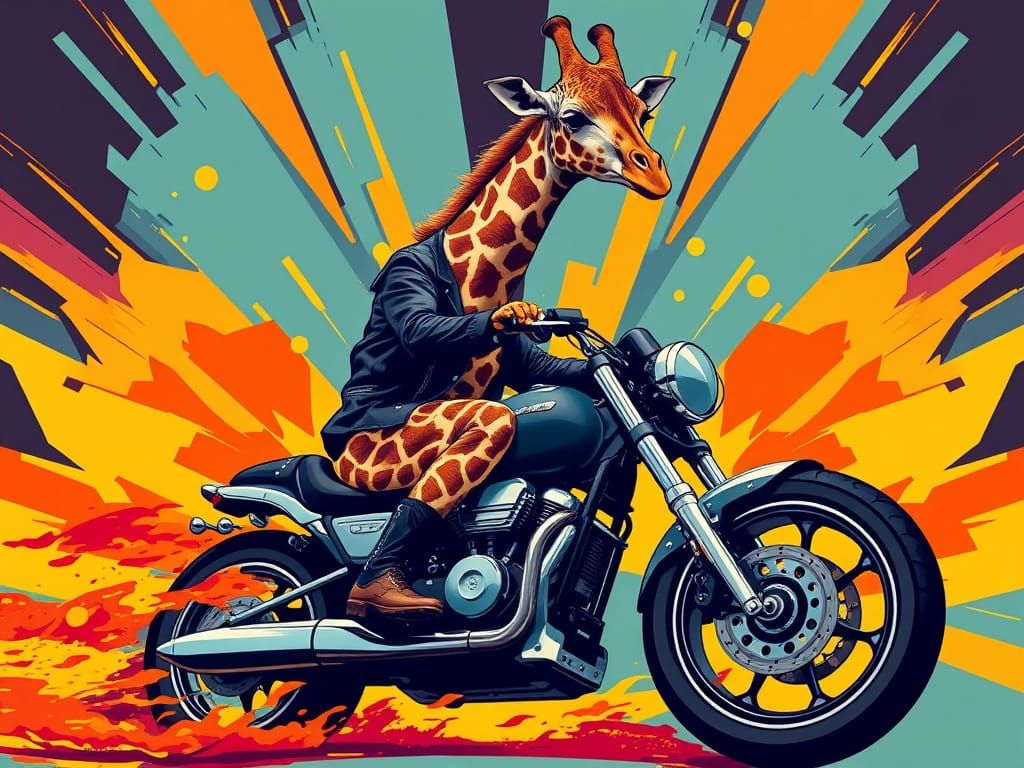Giraffe Biker in Pop Art Style