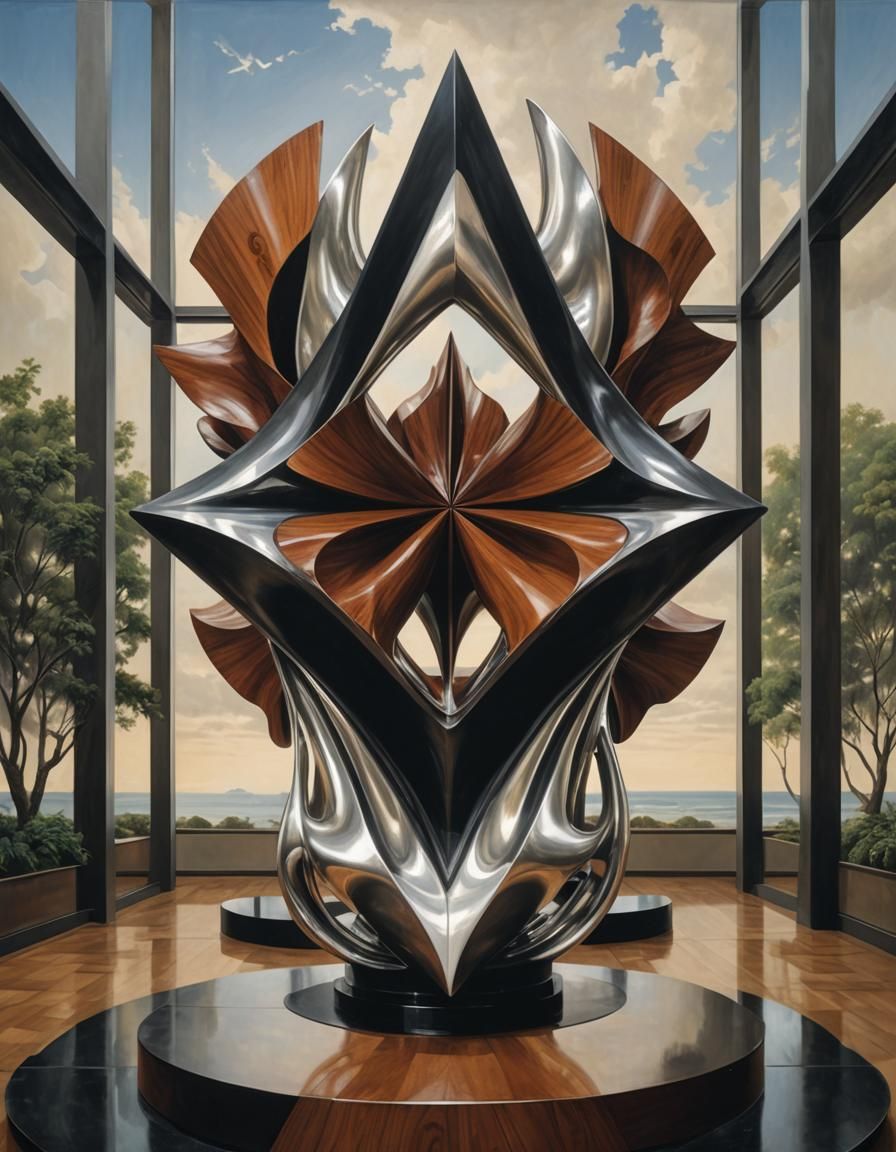 Exquisite Abstract Wood and Silver Sculpture