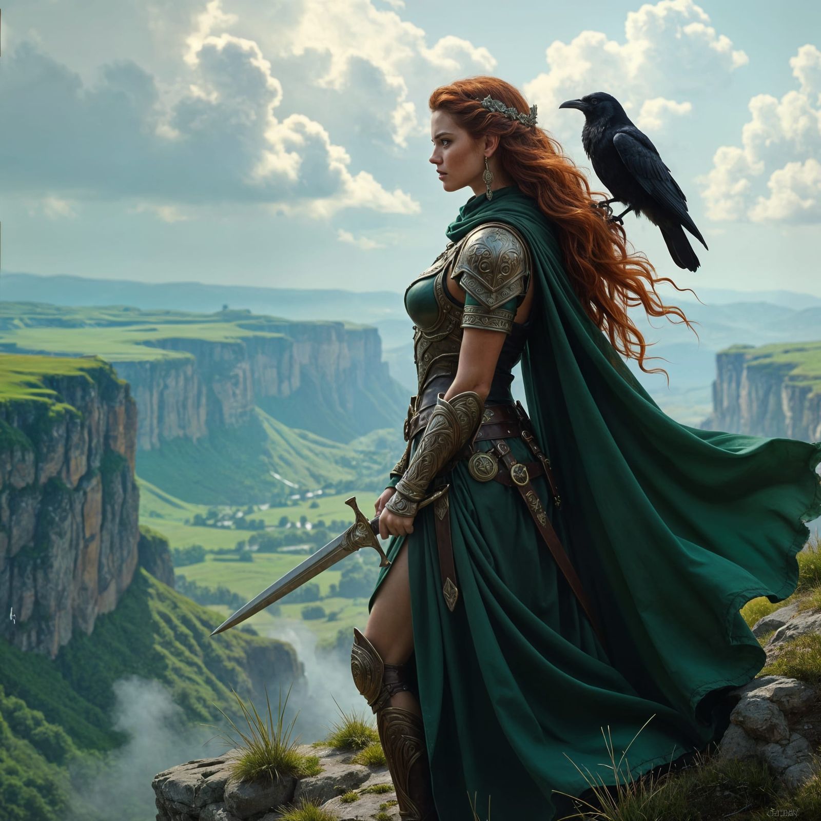 Celtic Warrior Queen on Windswept Cliff