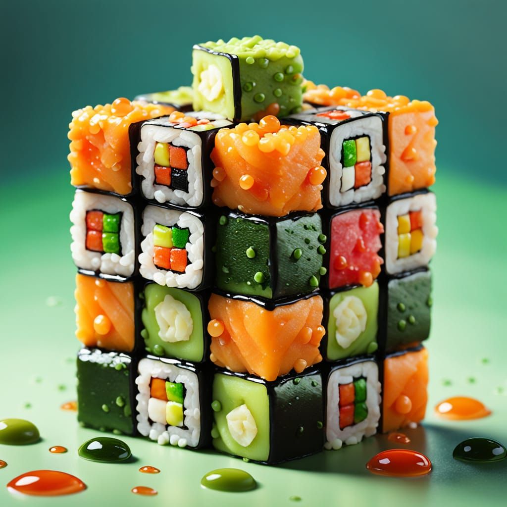 Sushi Rubik's Cube Concept Art in Pastel Colors