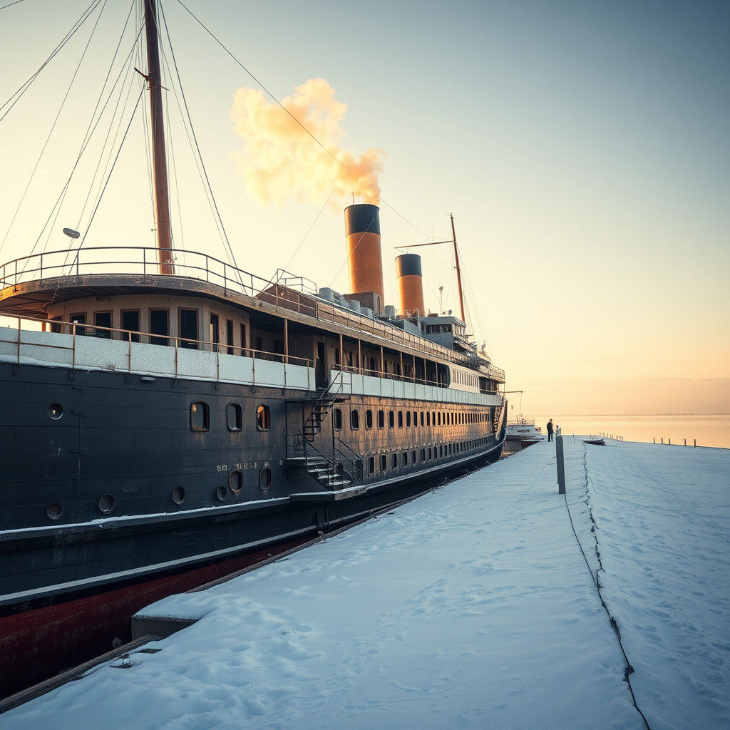 Vintage Steamship in Winter: Maritime Photography