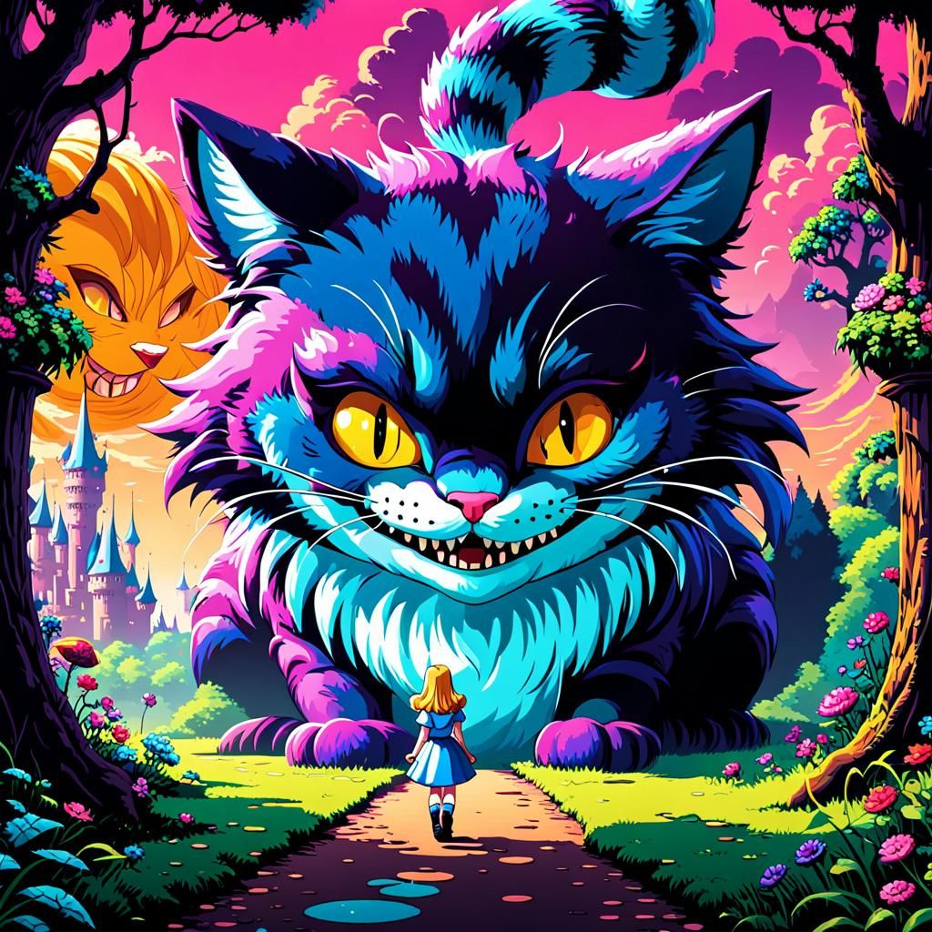 Alice and Cheshire Cat in 8-bit Pixel Art