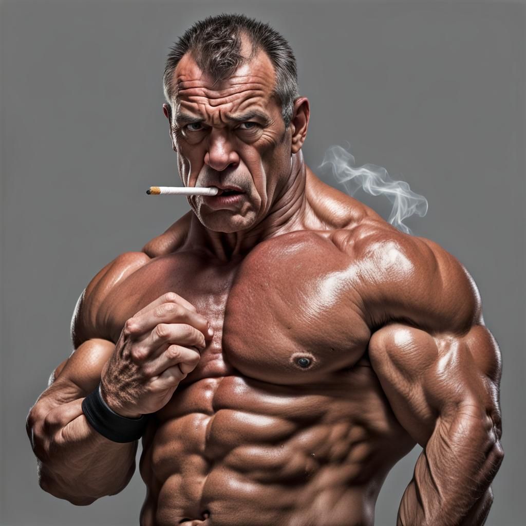 Muscular Argentinian Powerlifter Smoking Cigarette: Hyper-Re...