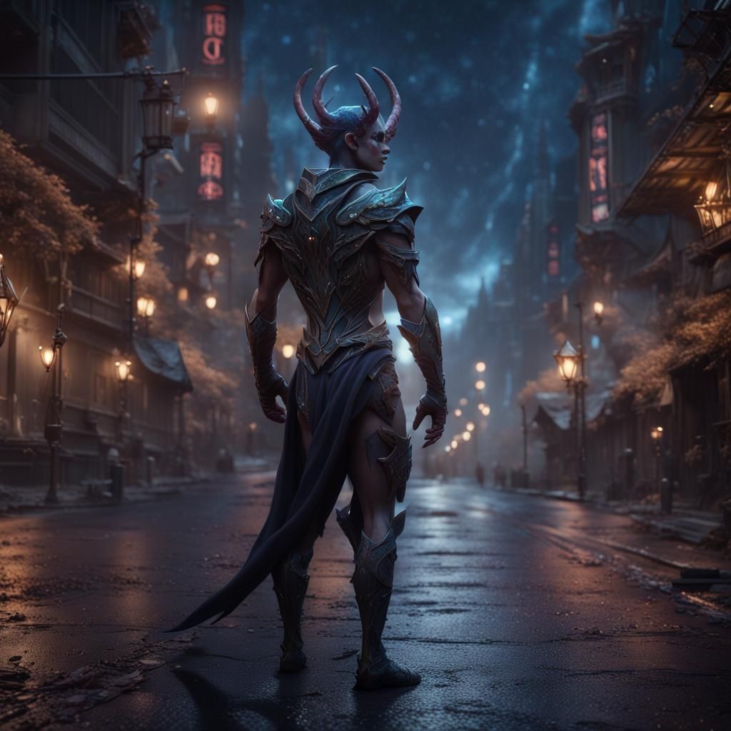 Abyssal Elf in City Street, Digital Matte Painting