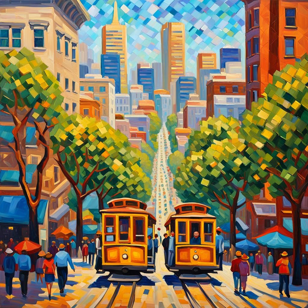 San Francisco Cityscape in Neo-Impressionist Style