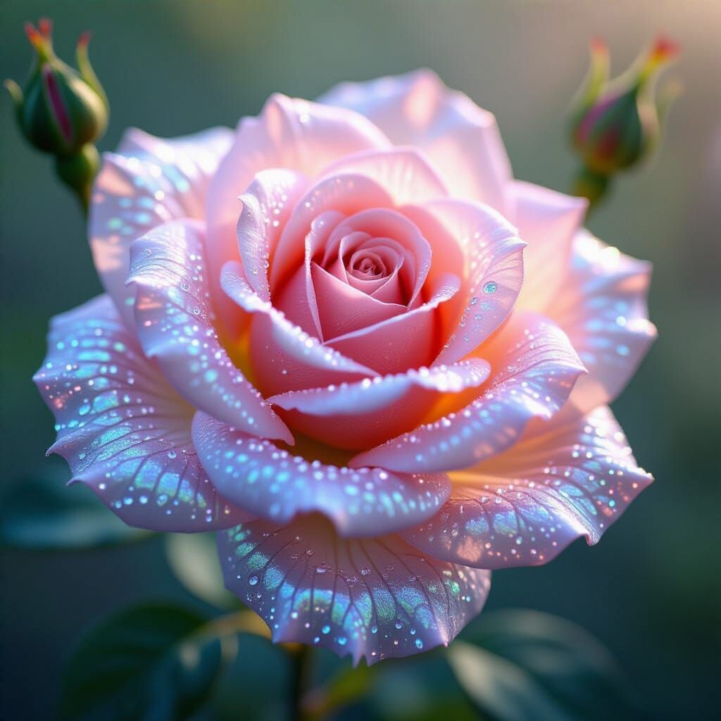Luminous Spider Silk Rose with Morning Dew