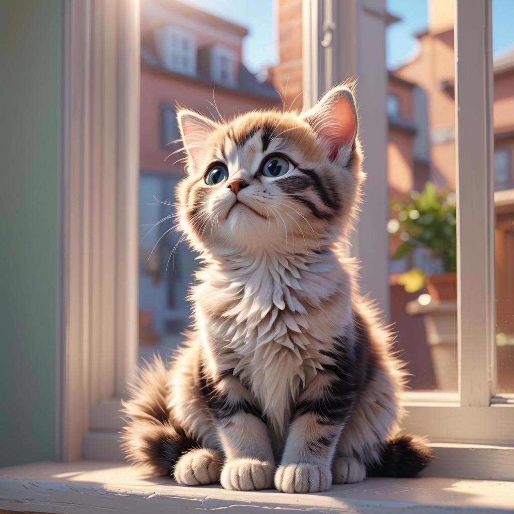 Kitten Gazing at Sunny Day in Pixar 3D Style