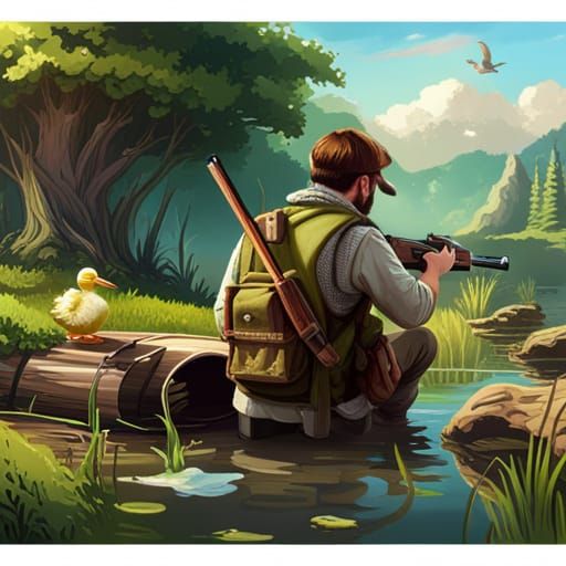 Duck on a Hunter's Rifle: Detailed Matte Painting