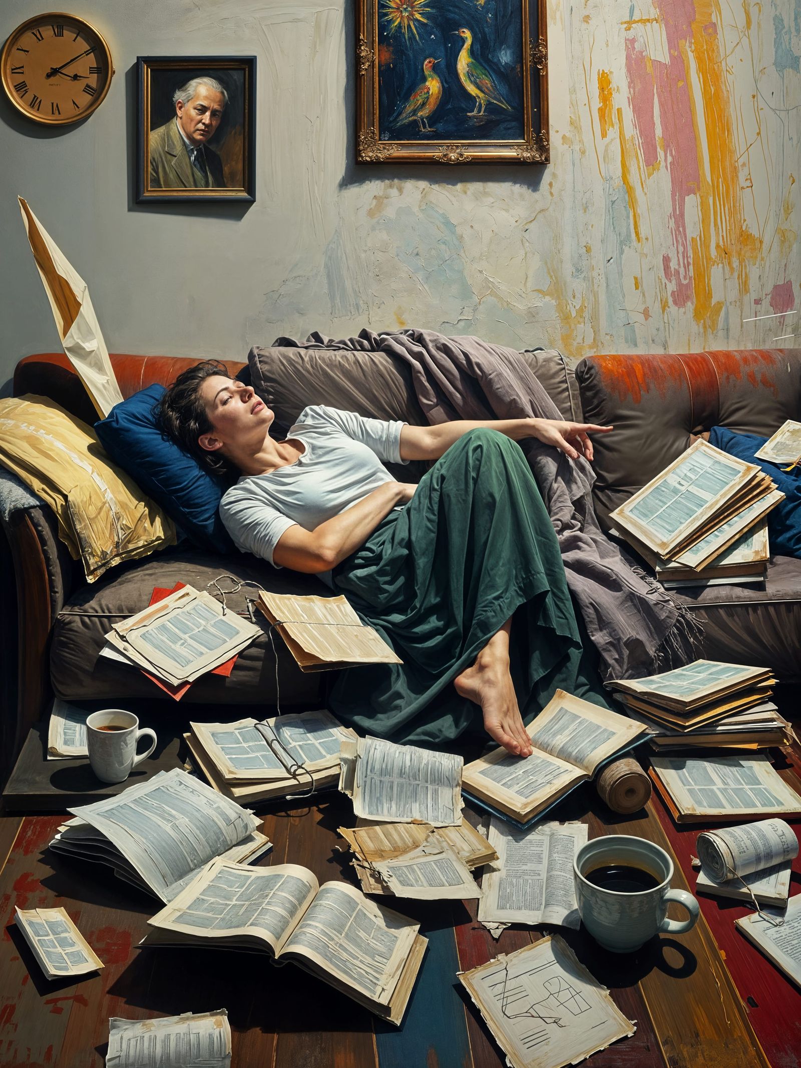 Vibrant Procrastination Scene in Neo-Impressionist Style