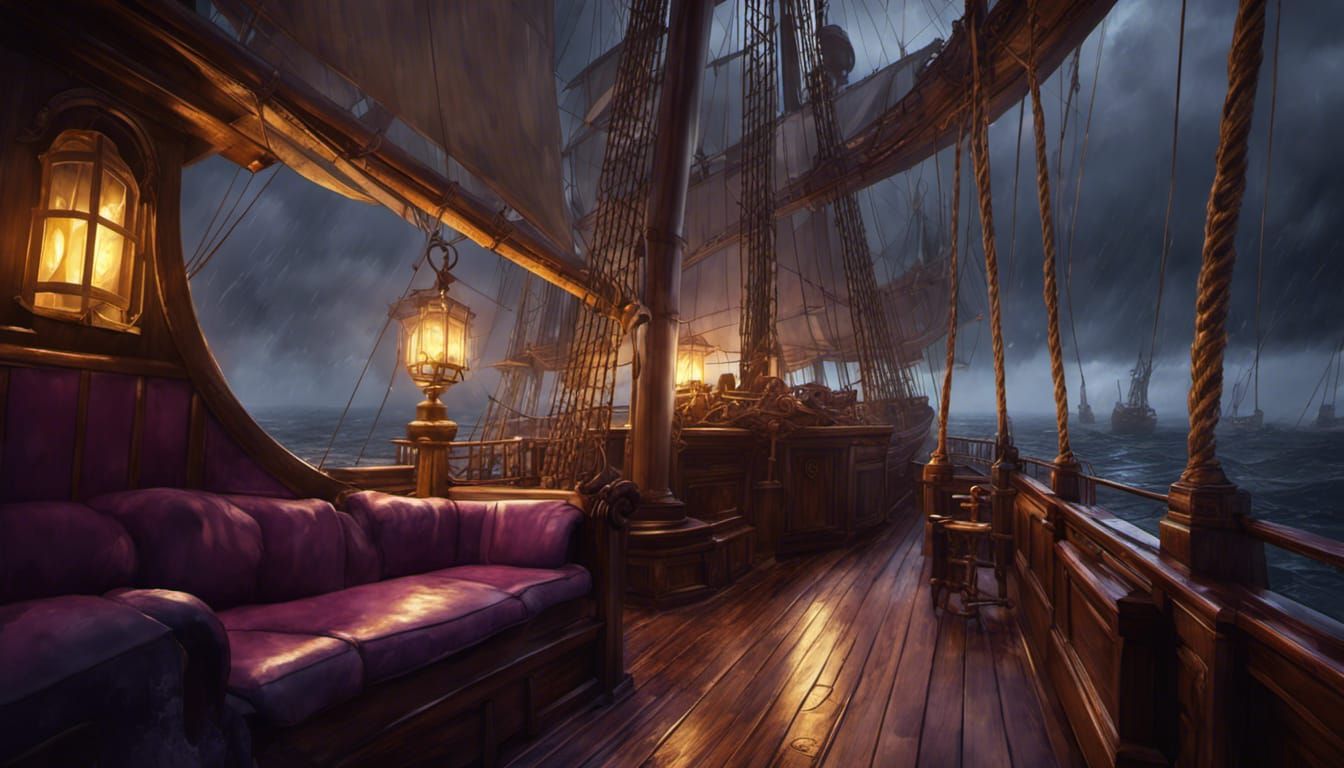 Stormy Sailing Ship Deck in Dark Fantasy Style
