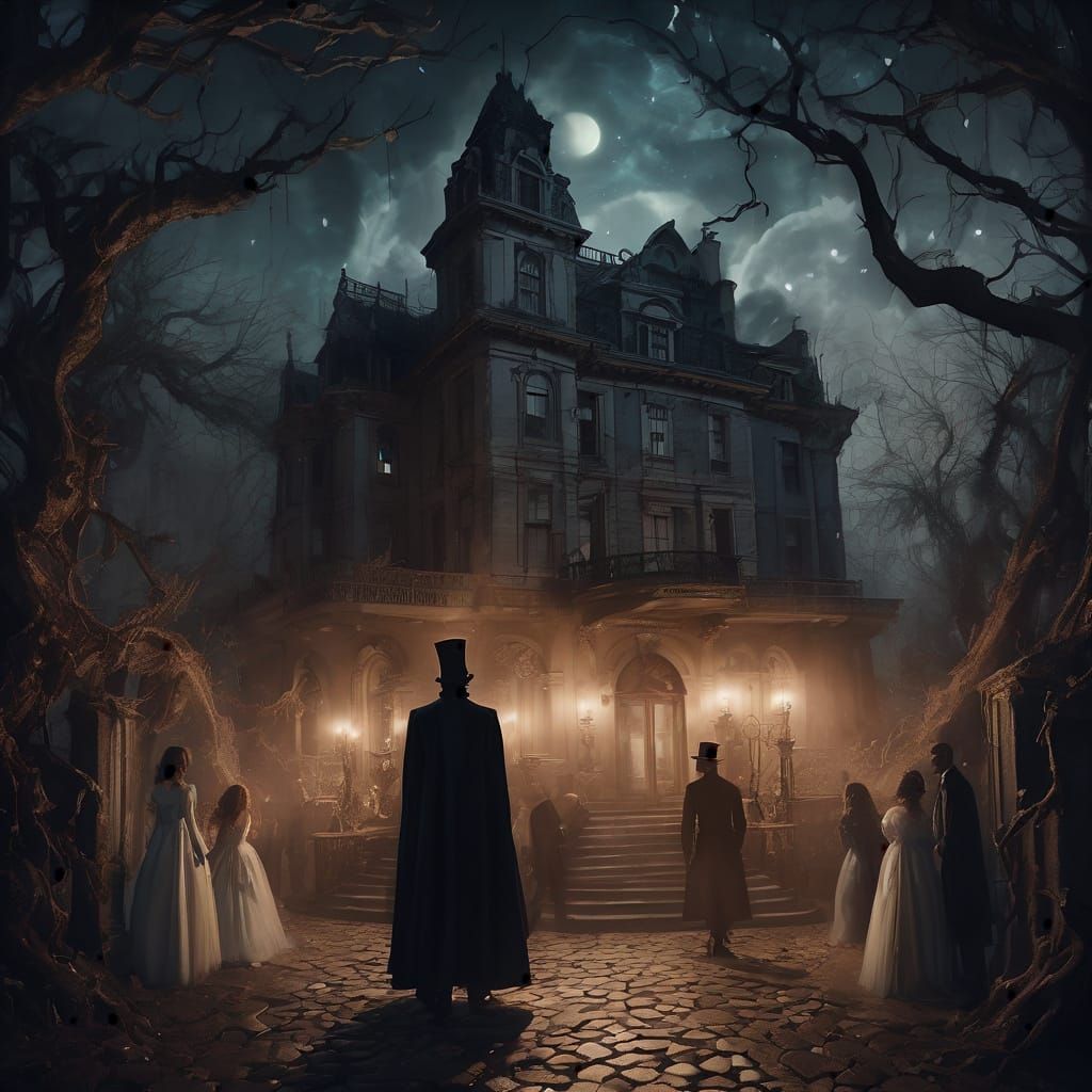 Macabre New Year's Ball with Ghostly Figures