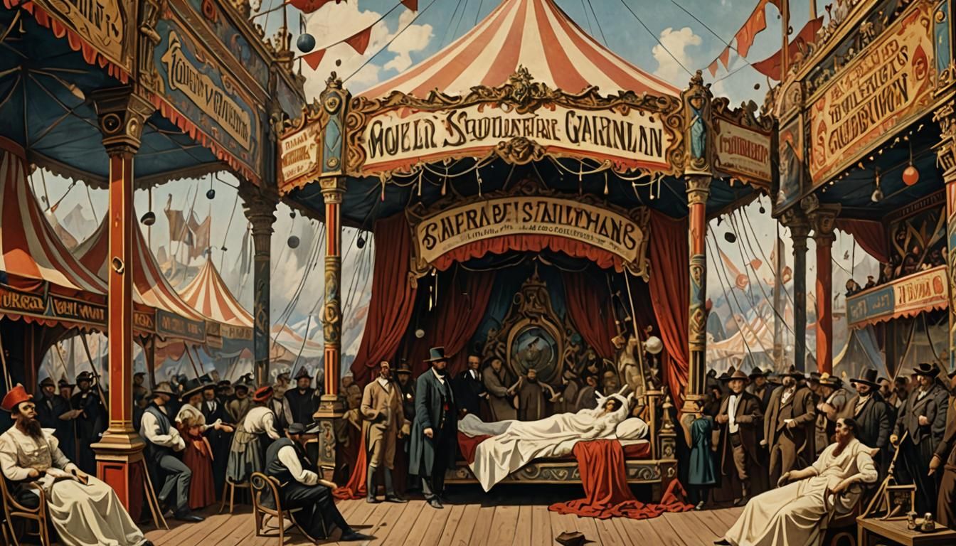 sepia tone image of a 1800’s carnival sideshow