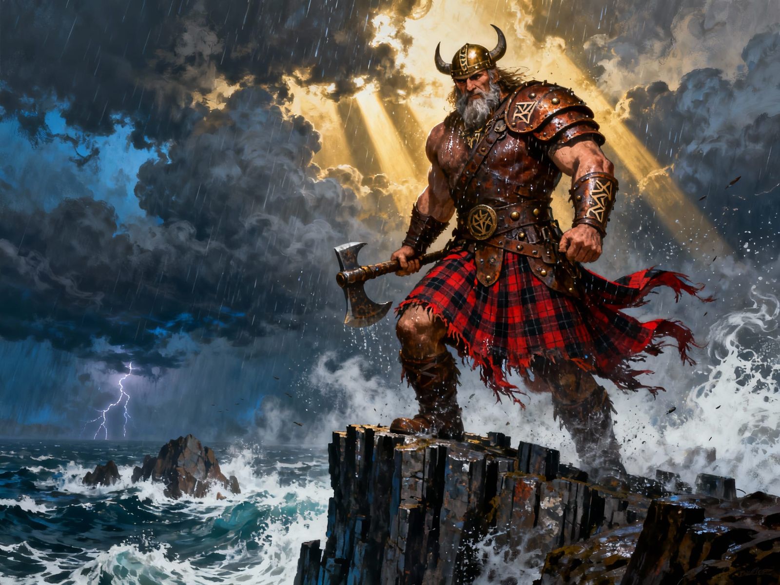 Viking Warrior on Stormy Cliff