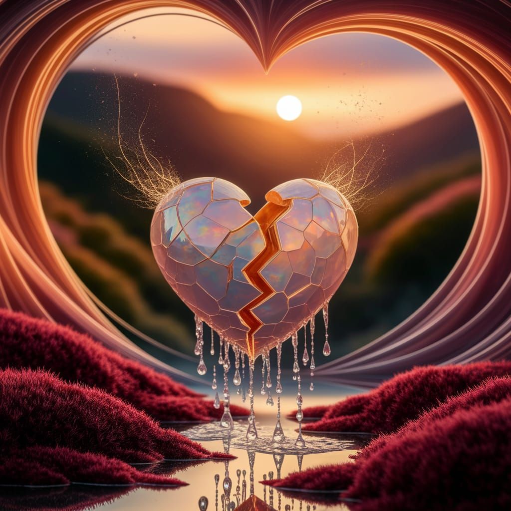 Fractured Heart in Amber Dreamscape