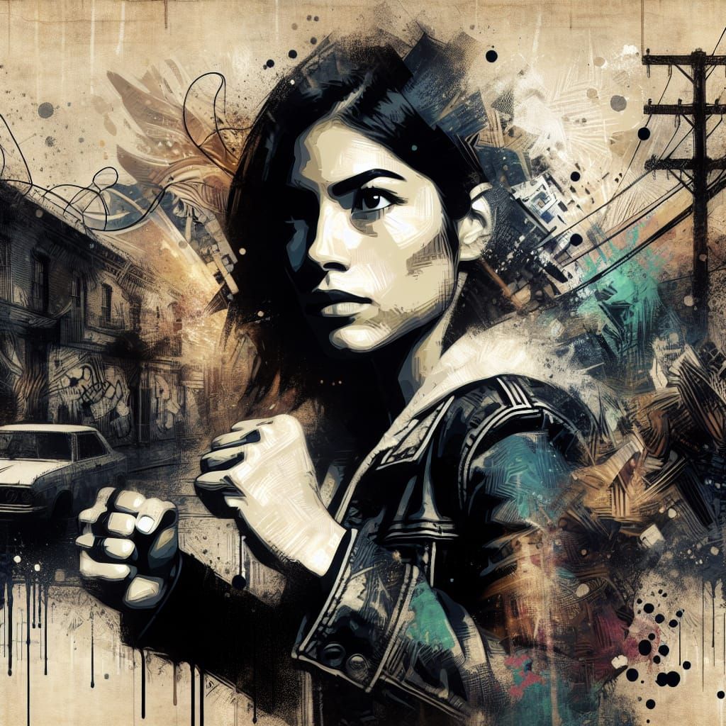 Determined Hispanic Woman in Moody Urban Punk Street