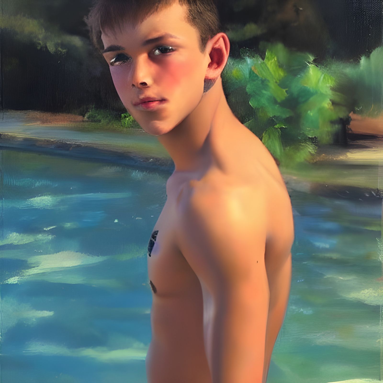 Teen Boy Dancing in Speedo: Hyperrealistic Oil Painting
