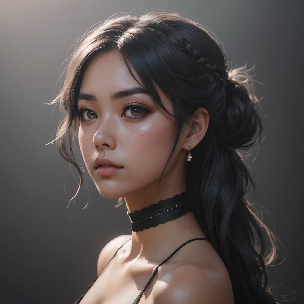 Anime Portrait of Latina Girl with Black Choker