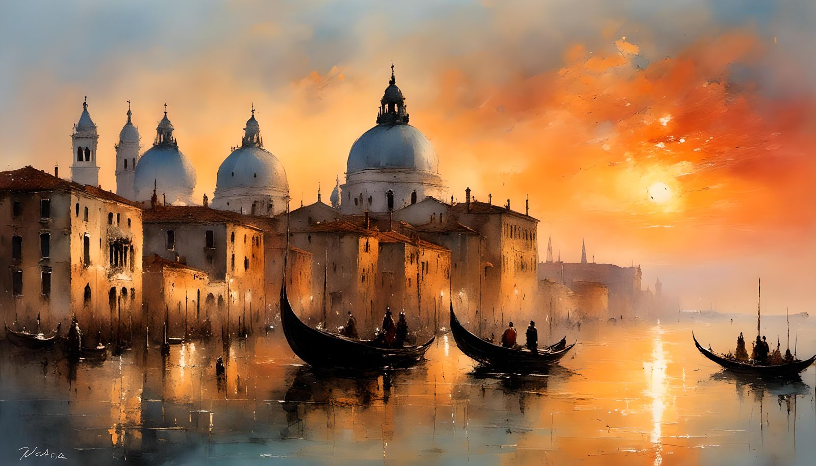 Venice Sunset Oil Painting in Romantic Style