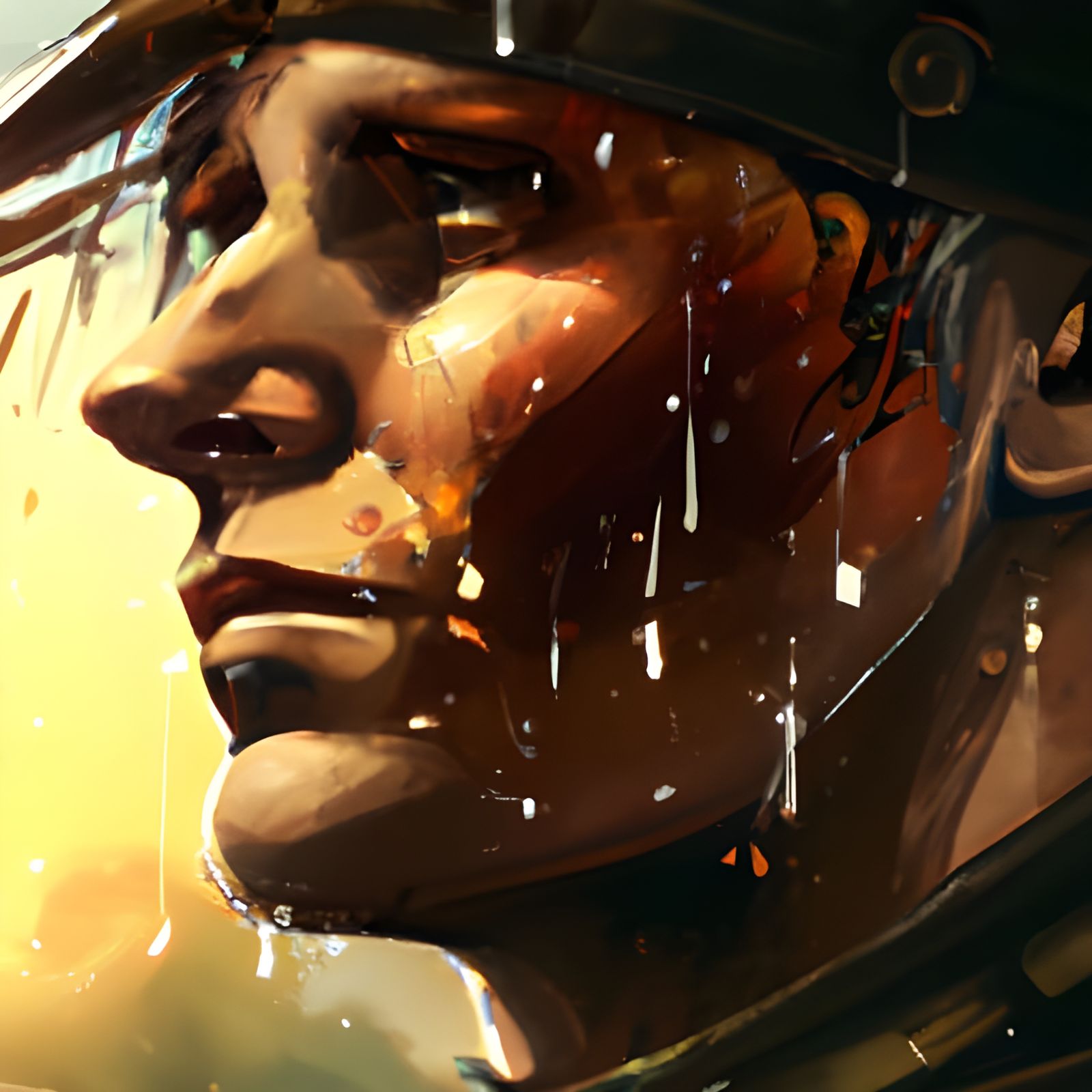 Crying Soldier Portrait on War Field in 8k
