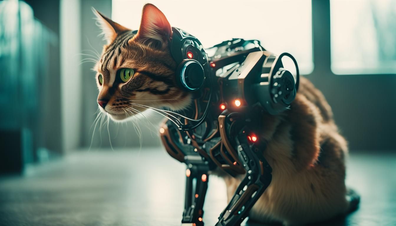 Dramatic Cyborg Cat Film Still