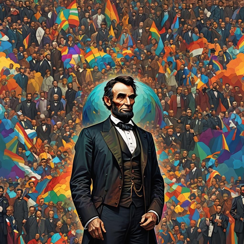 Giant Abraham Lincoln in Rainbow Suit, Detailed Concept Art