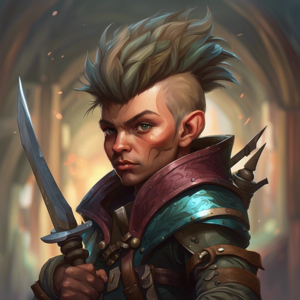Halfling Rogue with Mohawk, Hyperdetailed Fantasy Portrait