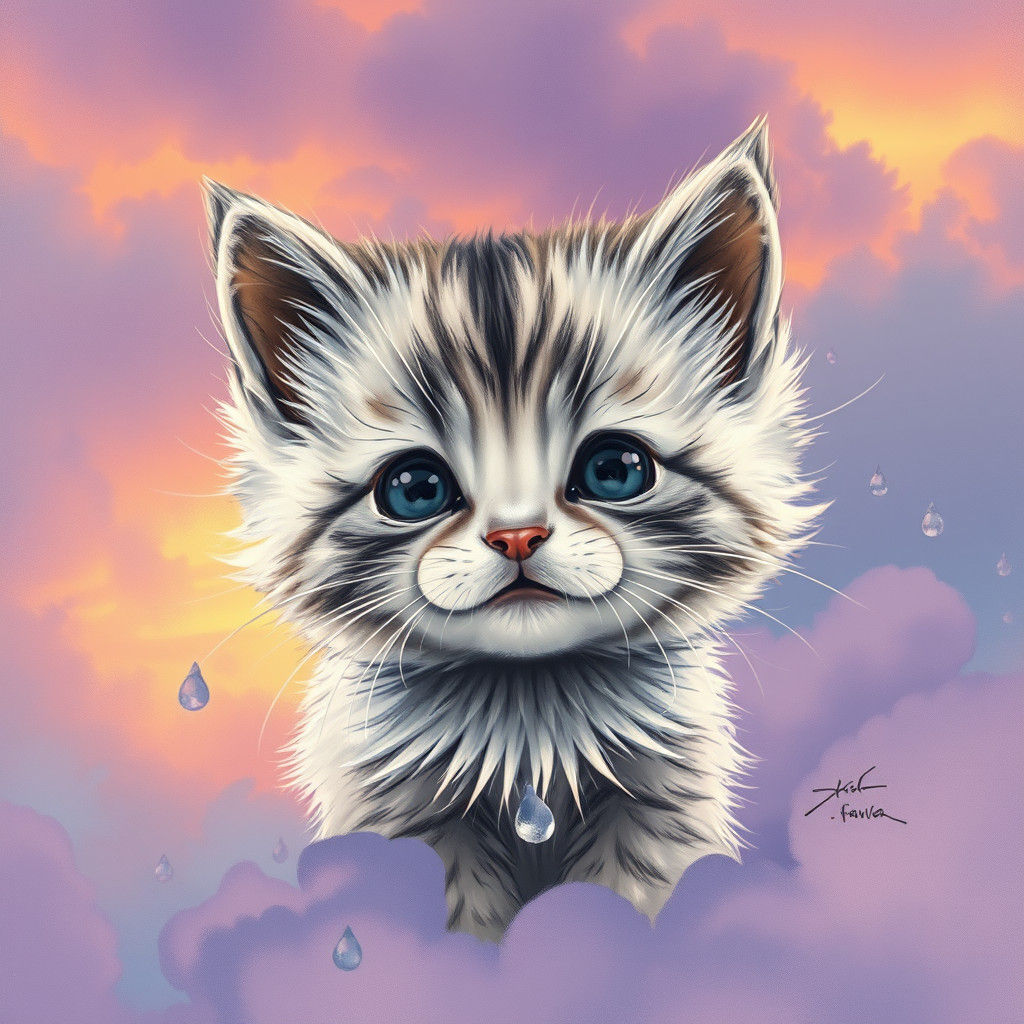 Detailed Charcoal Sketch of a Chibi Kitten