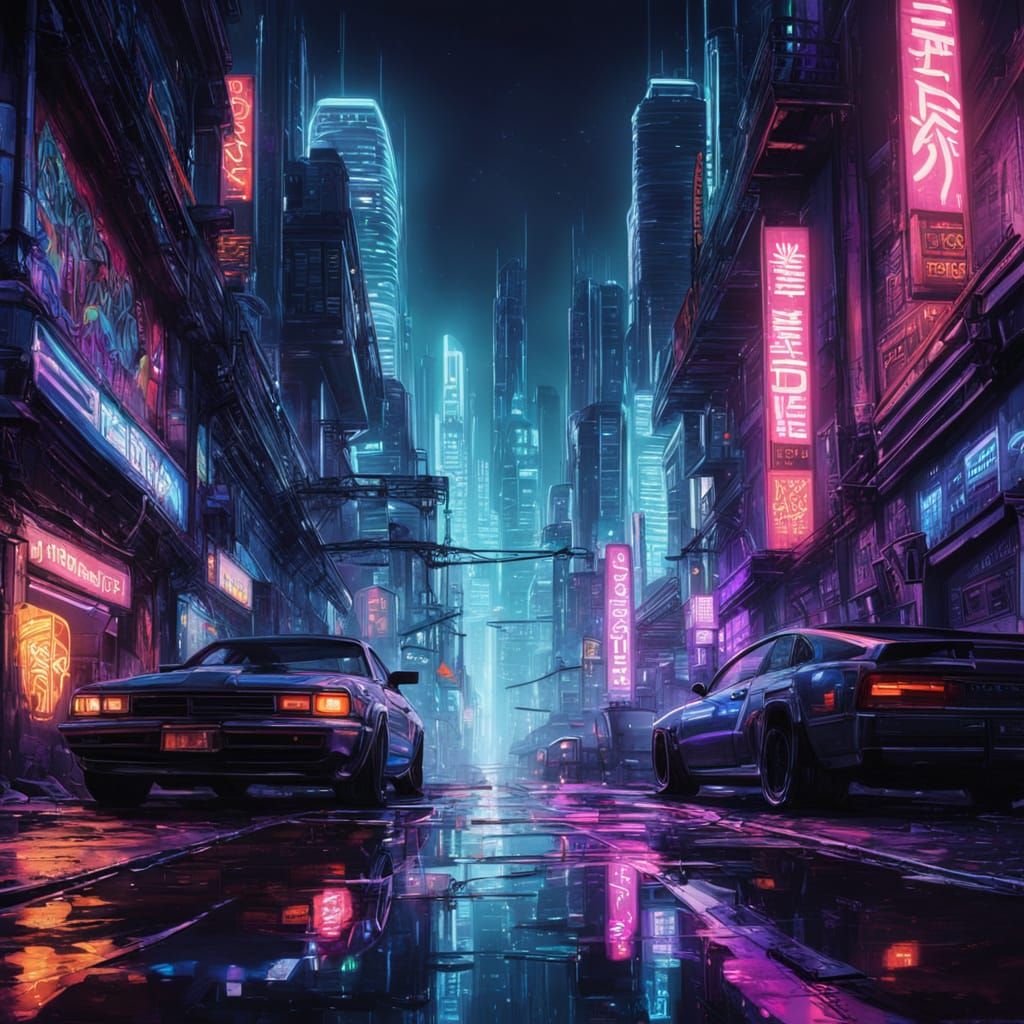 Cyberpunk Cityscape in Neon Hues