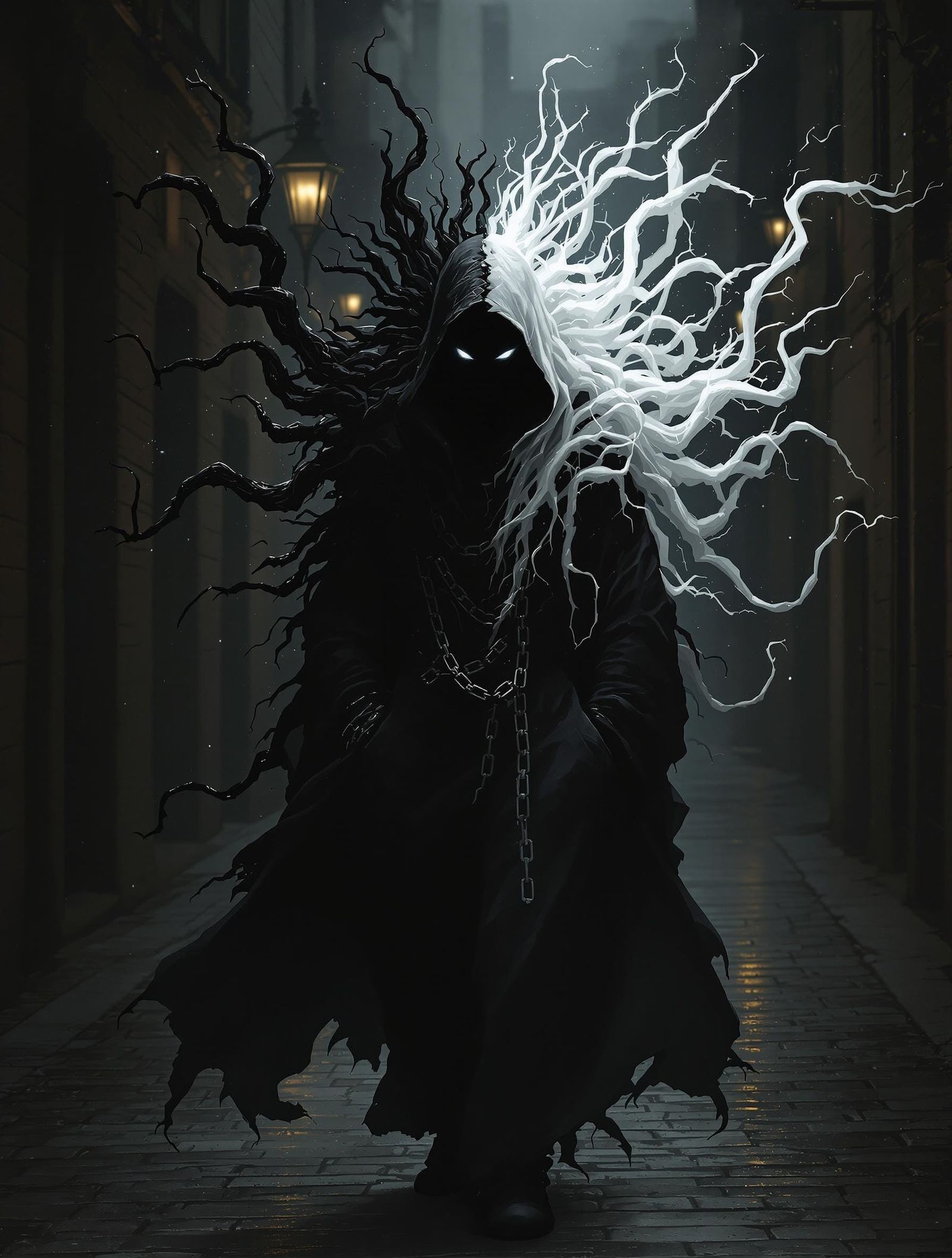 Mysterious Figure Walks Down Dark Alley, Eyes Glowing Under....