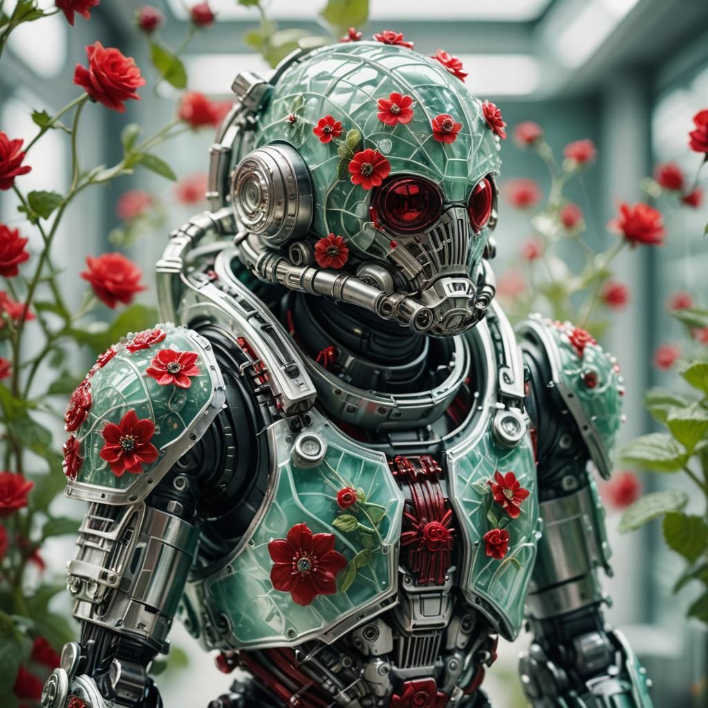 Biomechanical Astronaut in Glass Flower Armor