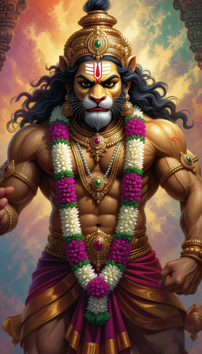 Lord Narasimha: Lion-Headed Hindu God in Protective Stance