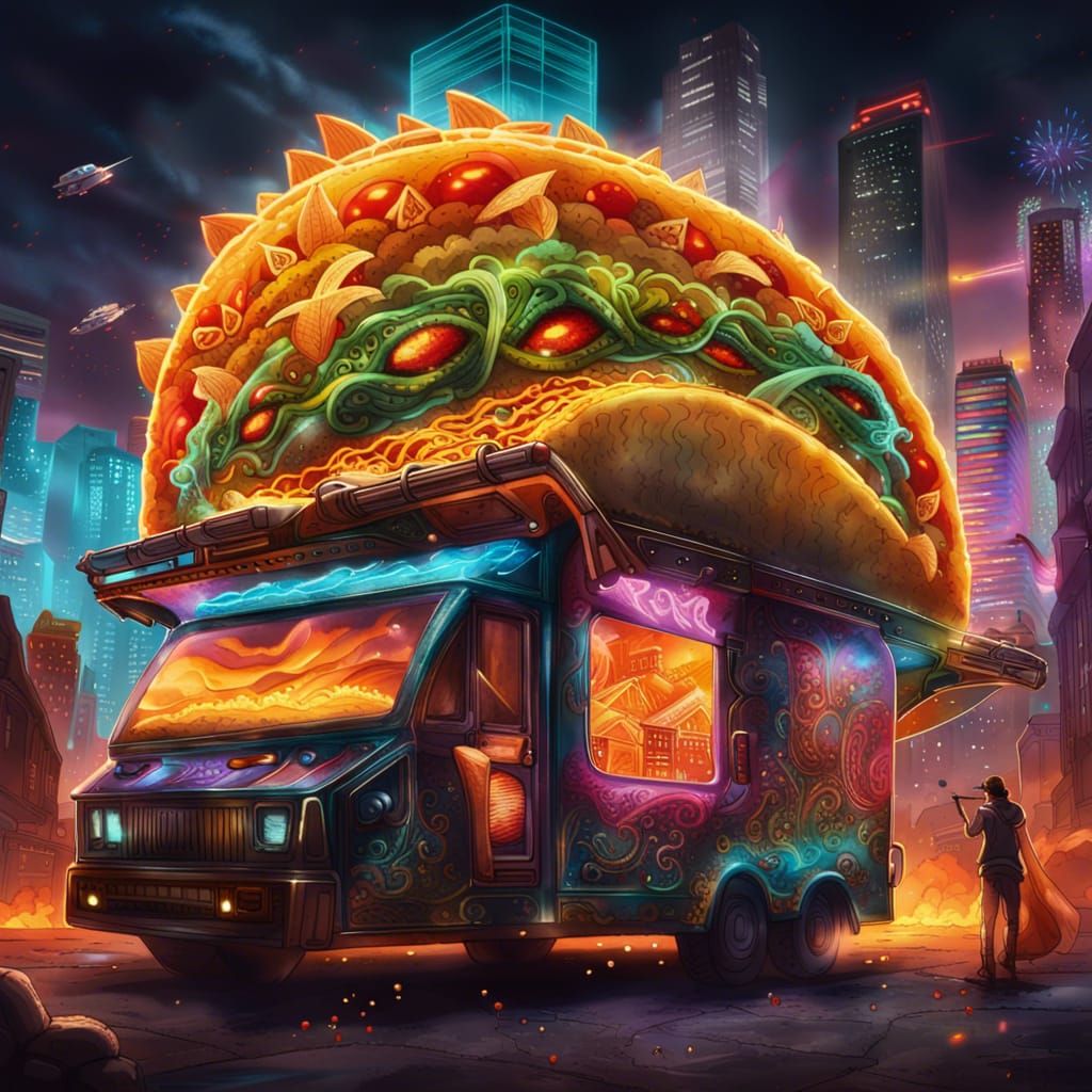 Futuristic Taco Truck Shooting Lasers