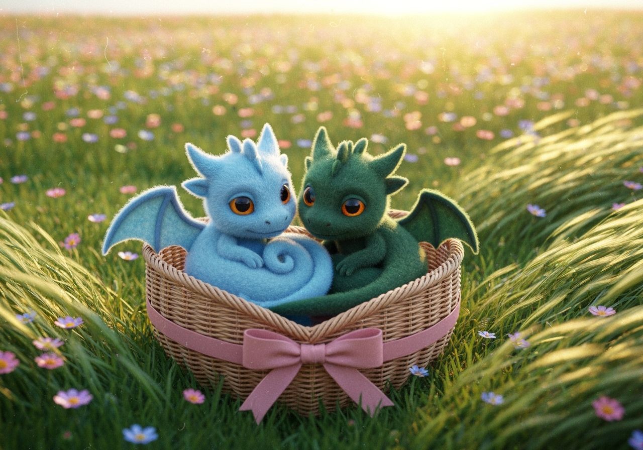 Fuzzy Dragons Sleeping in Wildflower Field