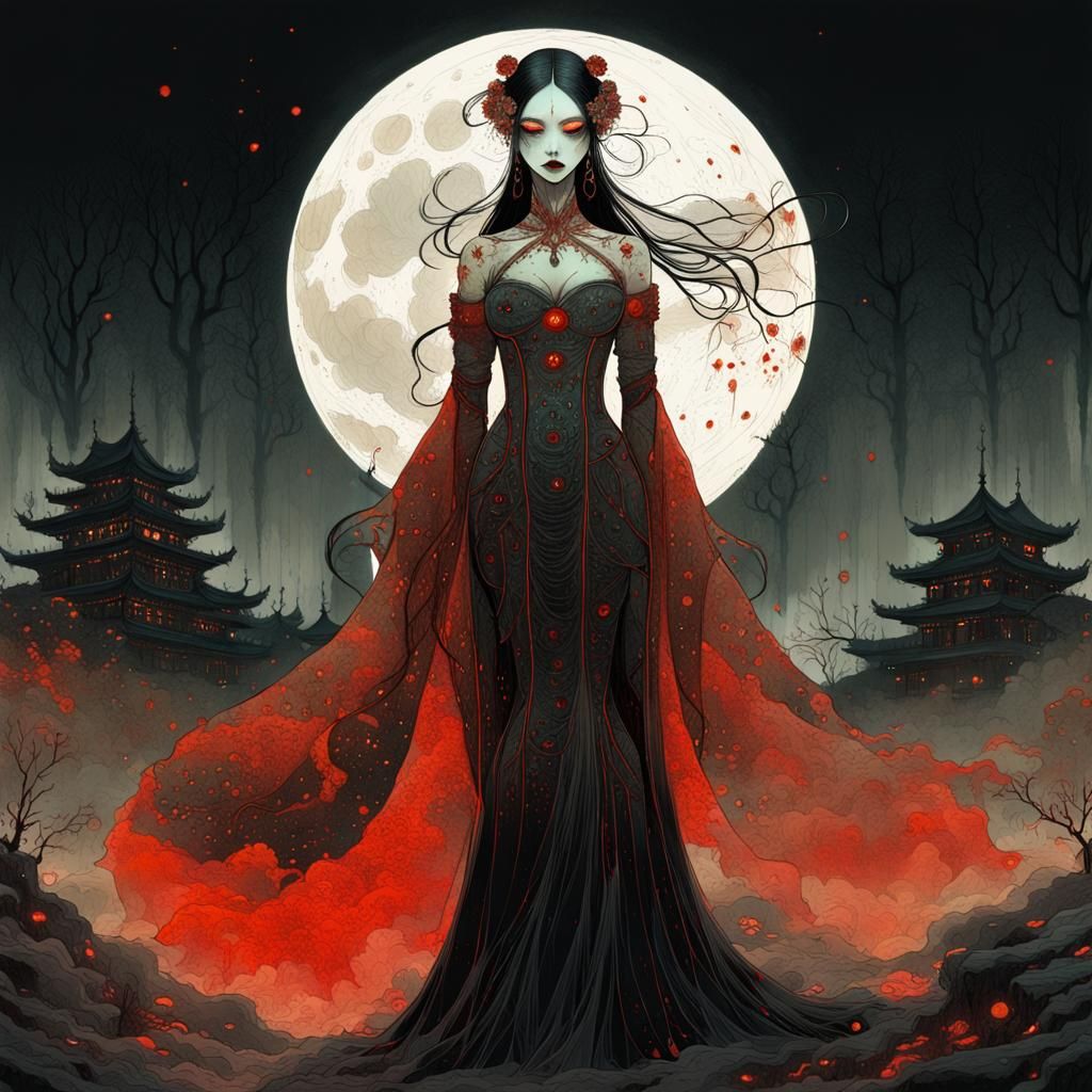 Eerie Gothic Enchantress in Double Exposure Photography