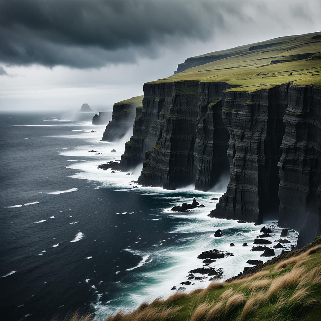 Dramatic Faroe Islands Coastline in Impressionist Style