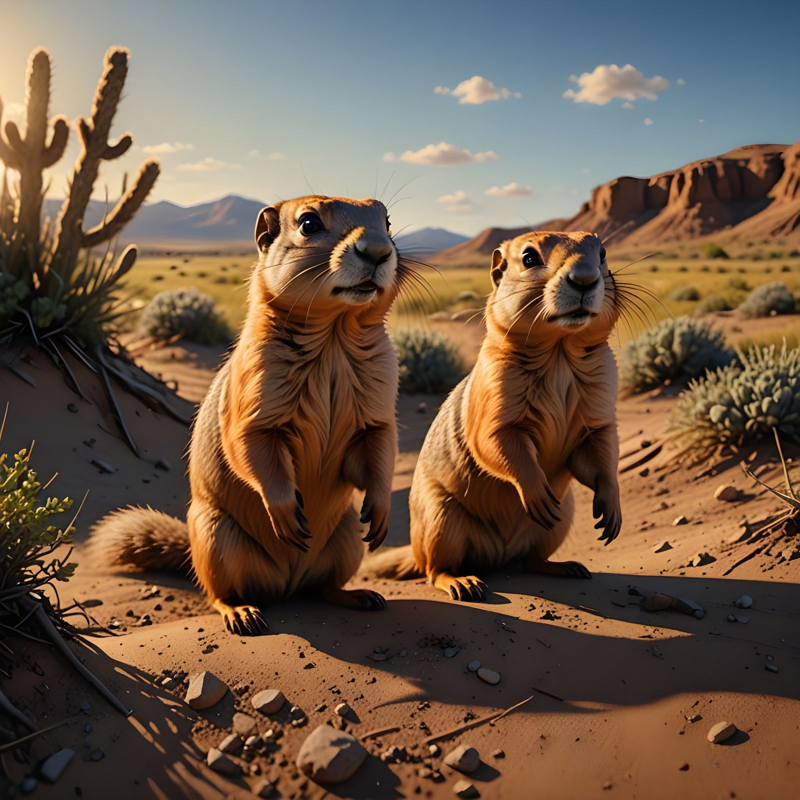 Prairie Dogs in Vibrant Western Landscape