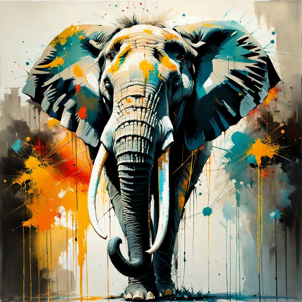 Elephant Portrait in Textured Speedpaint Style