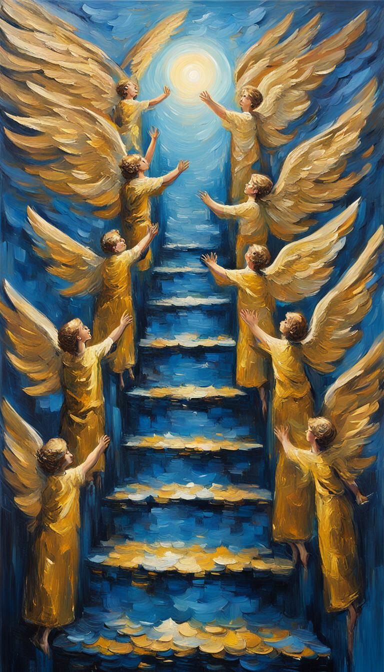 Jacob's Ladder: Neo-Expressionist Impasto Oil Painting