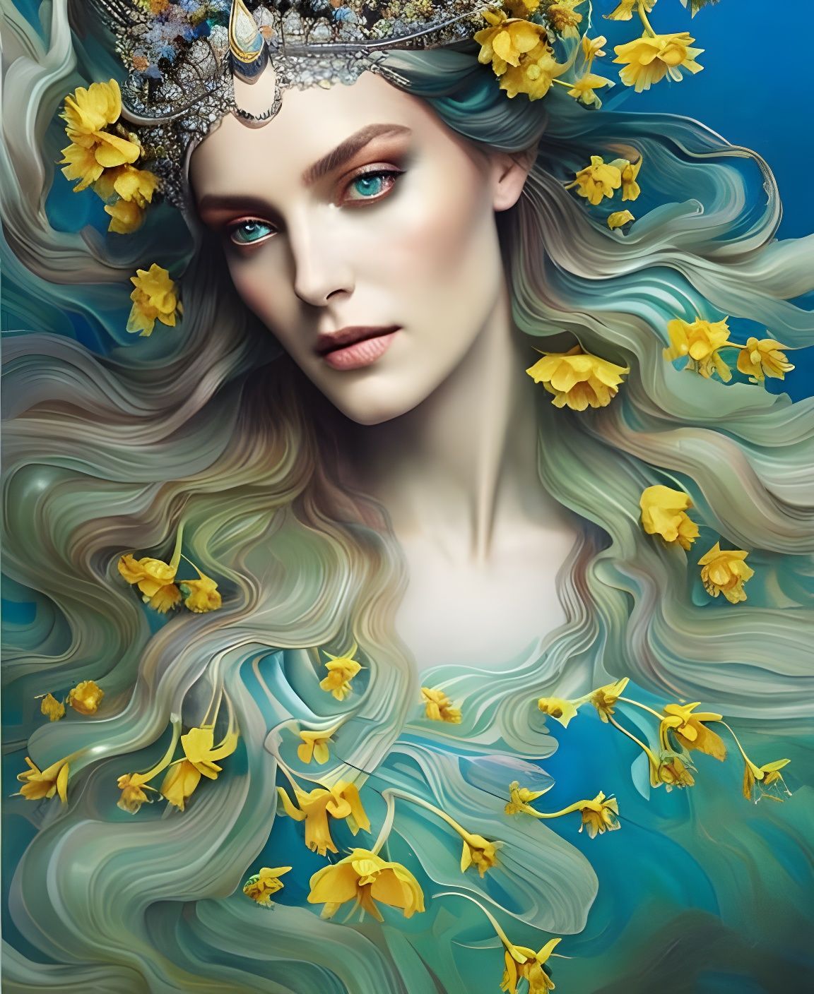 Daffodil Goddess Queen as Glass Painting