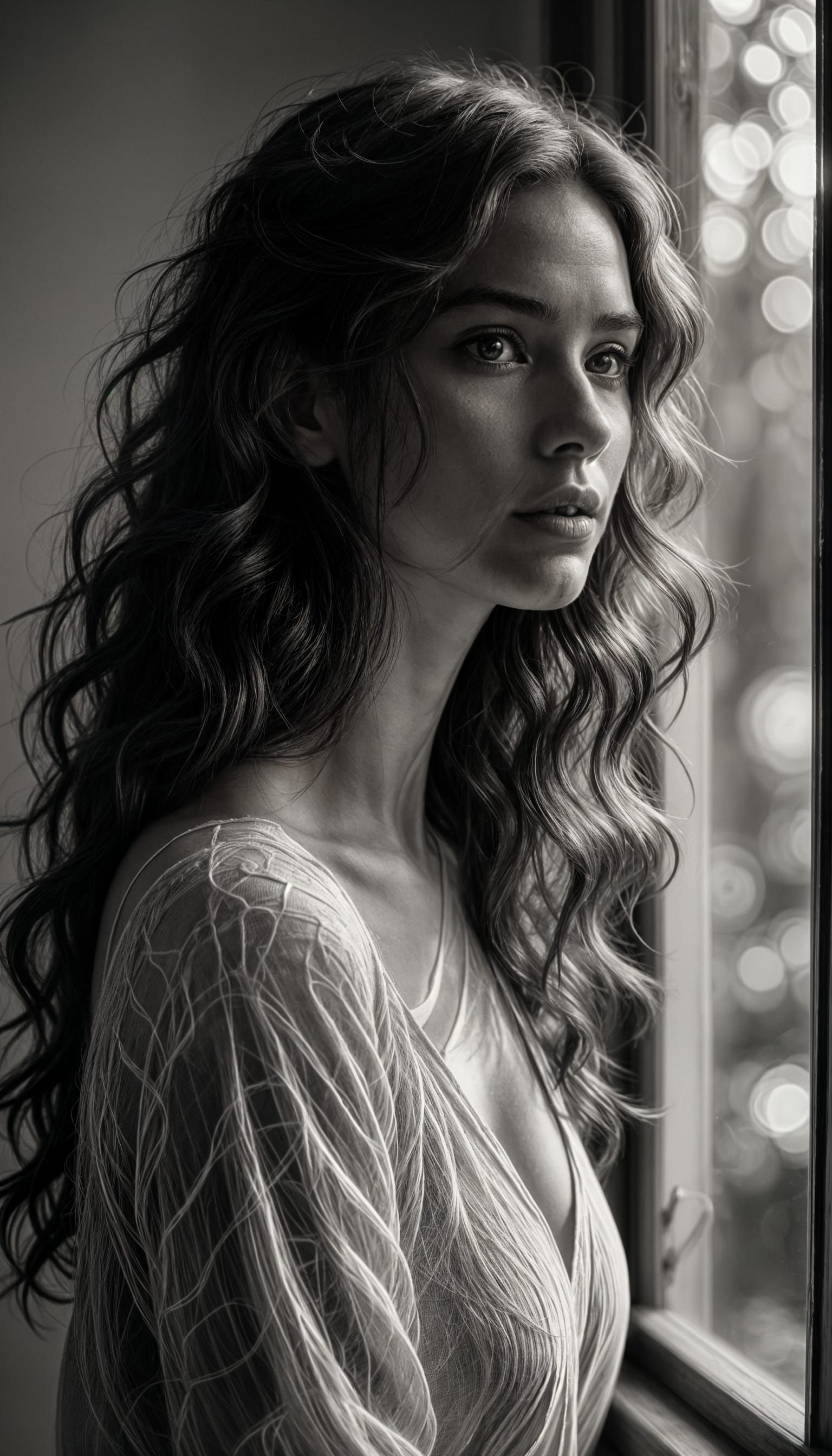 Contemplative Woman: Cinematic Black and White Portrait