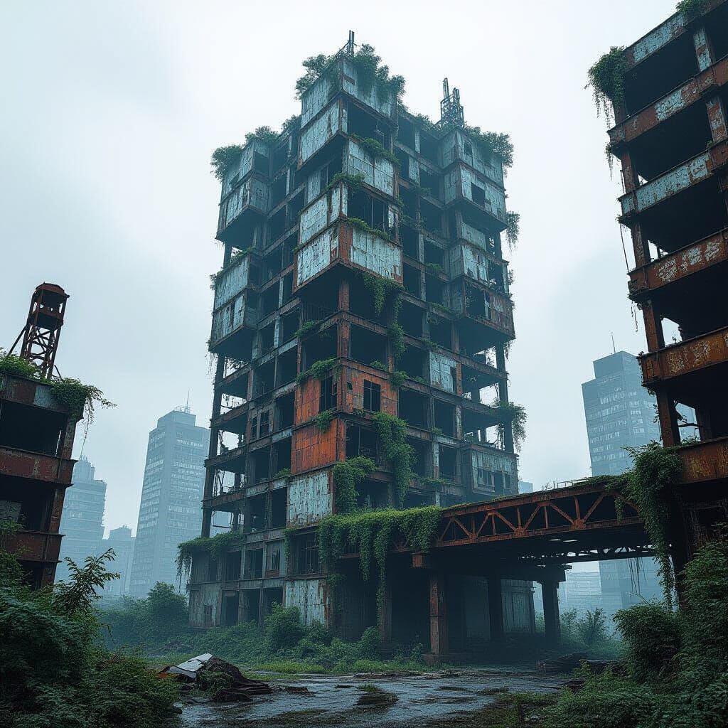 Dystopian Skyscraper in Decay - Futuristic Industrial Style