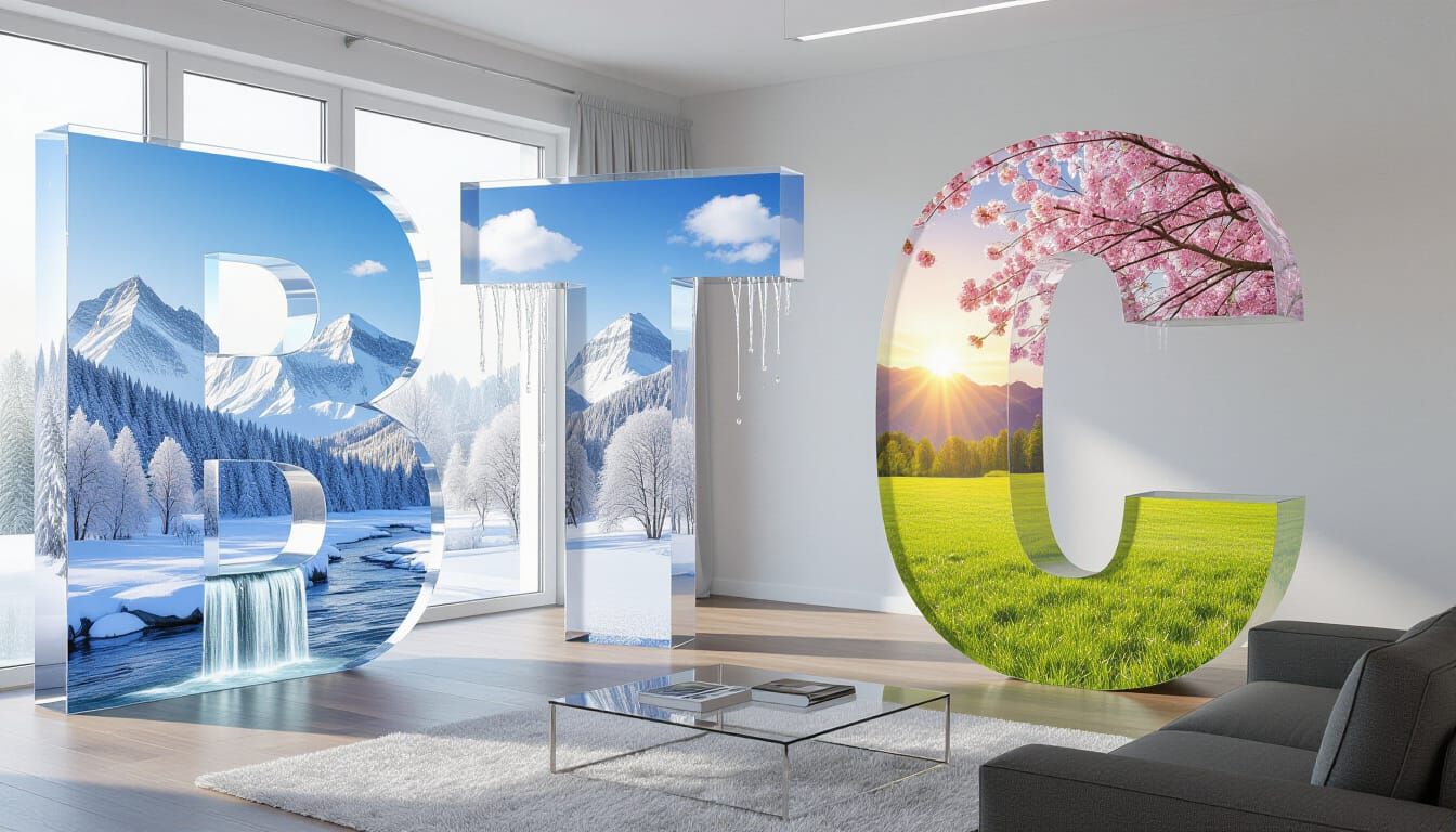 Hyperrealistic Living Room with BTC Numerals Displaying Seas...
