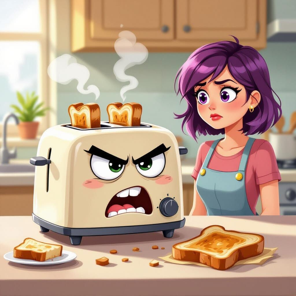 Grumpy Cartoon Toaster Character Design
