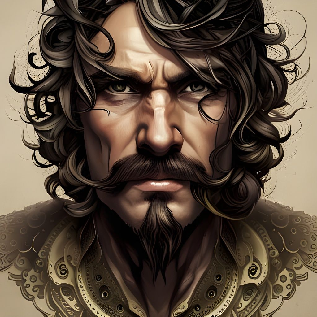 Steampunk Portrait of Man with Bushy Moustache