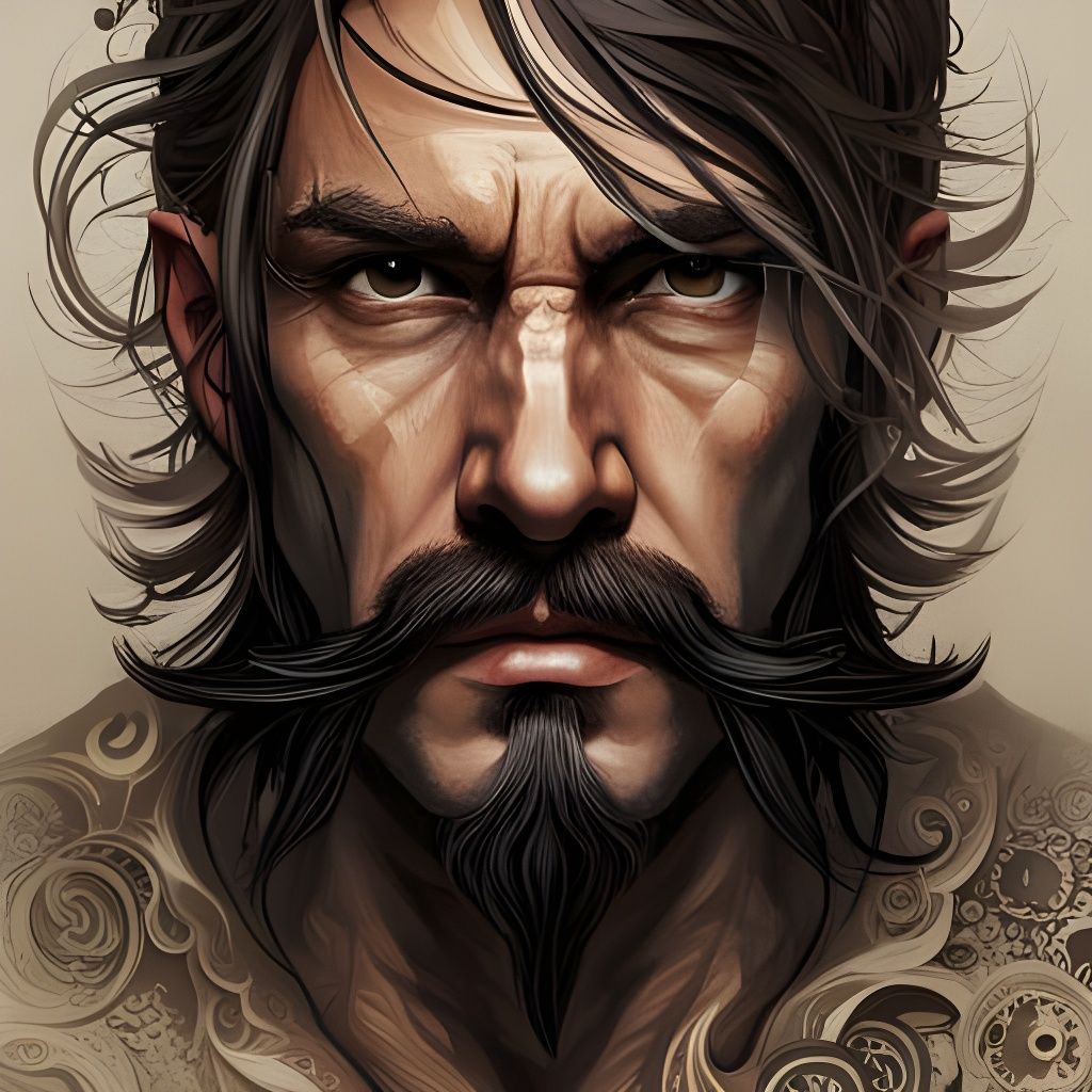 Steampunk Man Portrait with Intricate Moustache