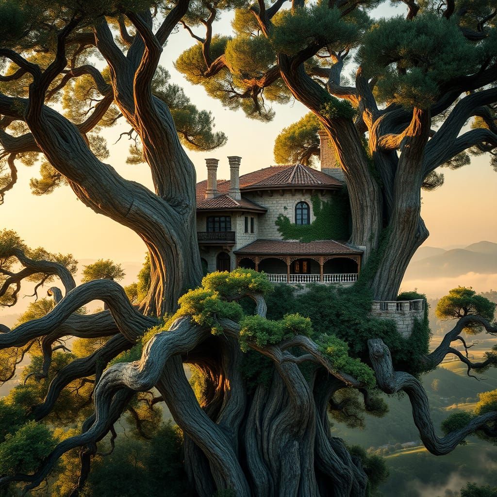 Majestic Villa on Ancient Oak in Dreamlike Landscape