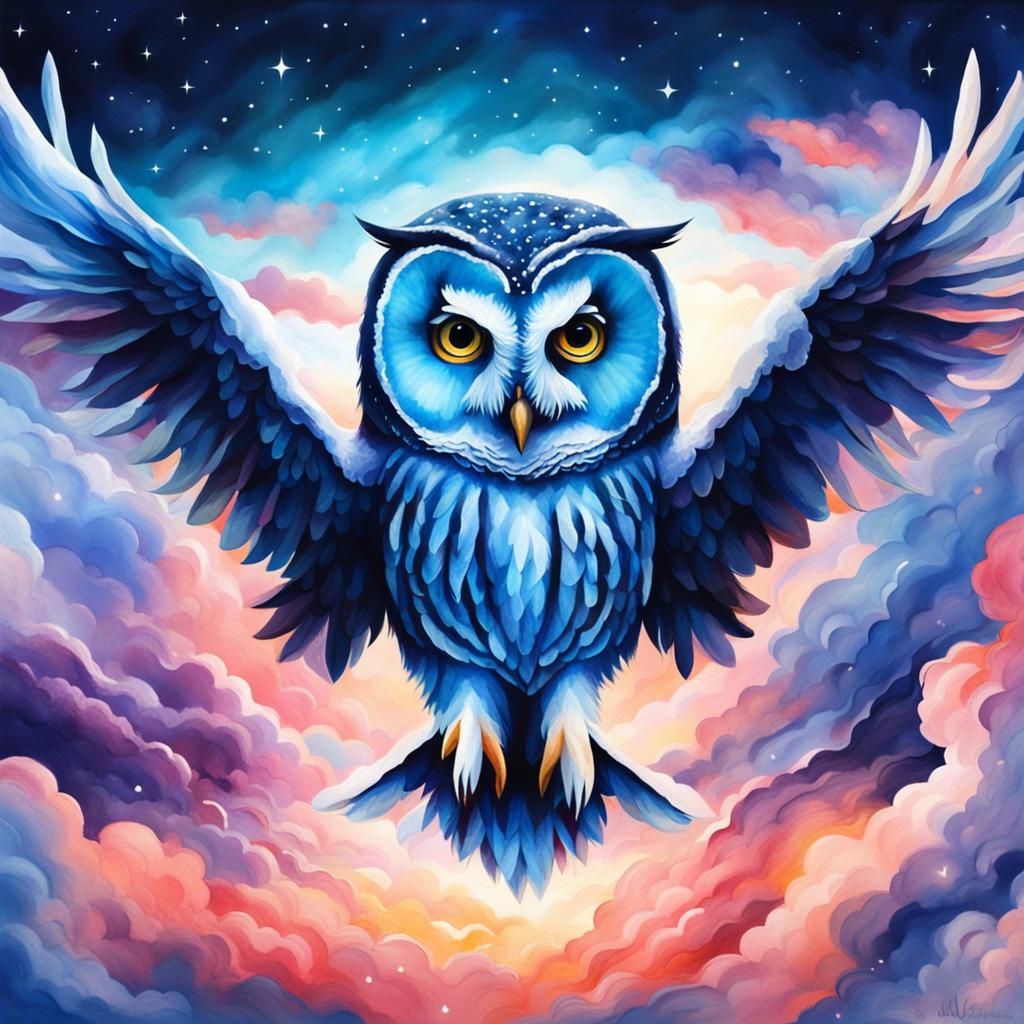 Watercolor Owl Cloud Art in the Sky