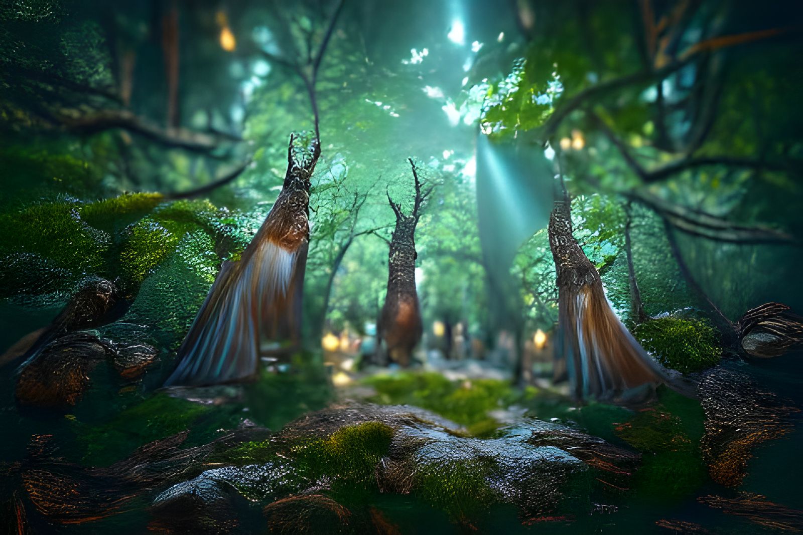 Enchanted Elven Forest Grove in Matte Painting Style