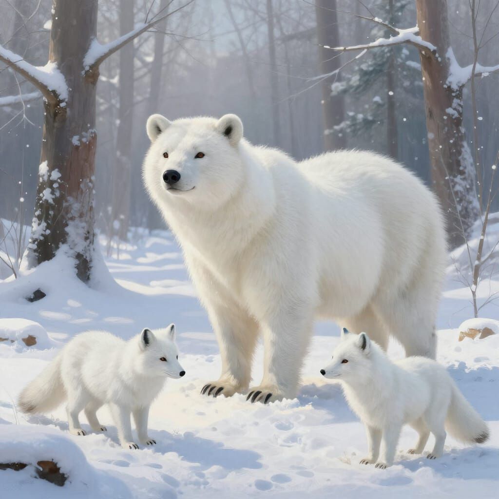 Majestic White Animals in Snowy Forest